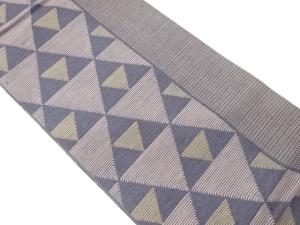 手織り紬縞に格子・鱗模様織出し全通袋帯